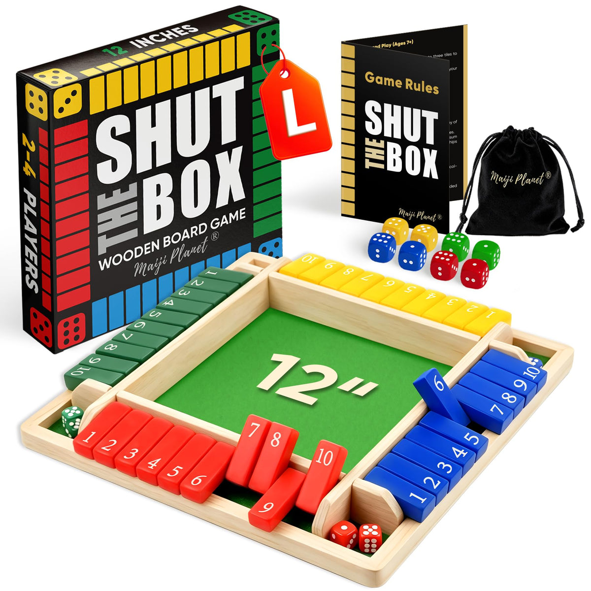 Classic Original Shut The Box Game Wooden Math Dice Board Game 2-4 Players
