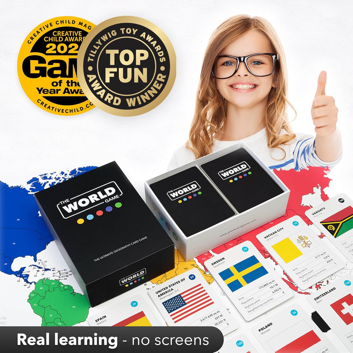 The World Game - Geography Card Game - Educational Games for Kids, Family and Adults - Cool Learning Gift Idea for Teenage Boys & Girls 8-12 with Map