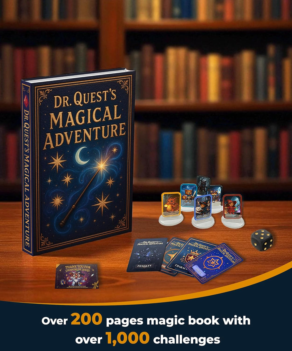 Dr. Quest's Magical Adventure–Educational Board Game for Kids Ages 6-9 – Spelling & Grammar Learning Game for Early Elementary | 180 Questions | Screen-Free Homeschool & Family Game | 2-6 Players