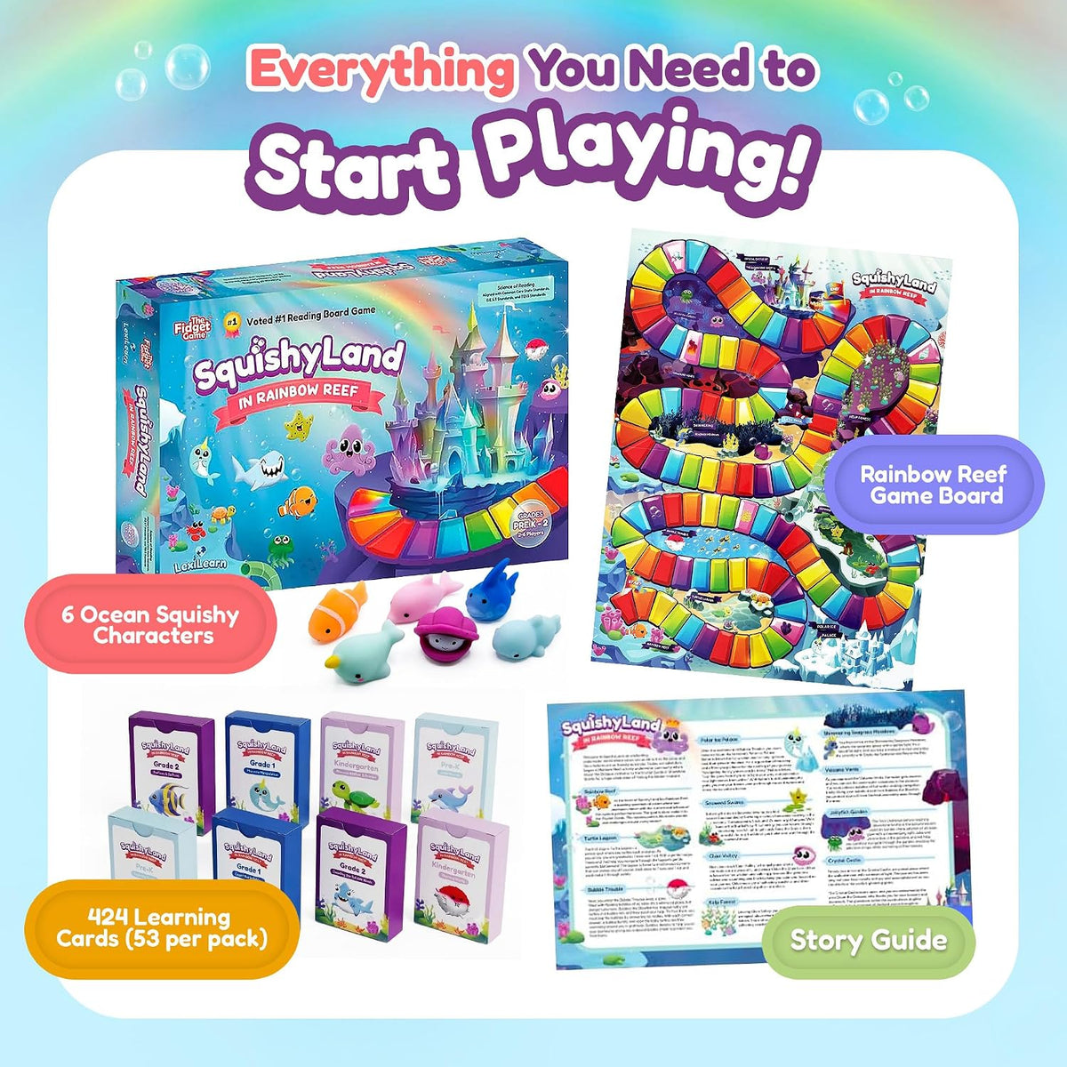 The Fidget Game SquishyLand in Rainbow Reef Board Game, Pre-K to 2nd Grade