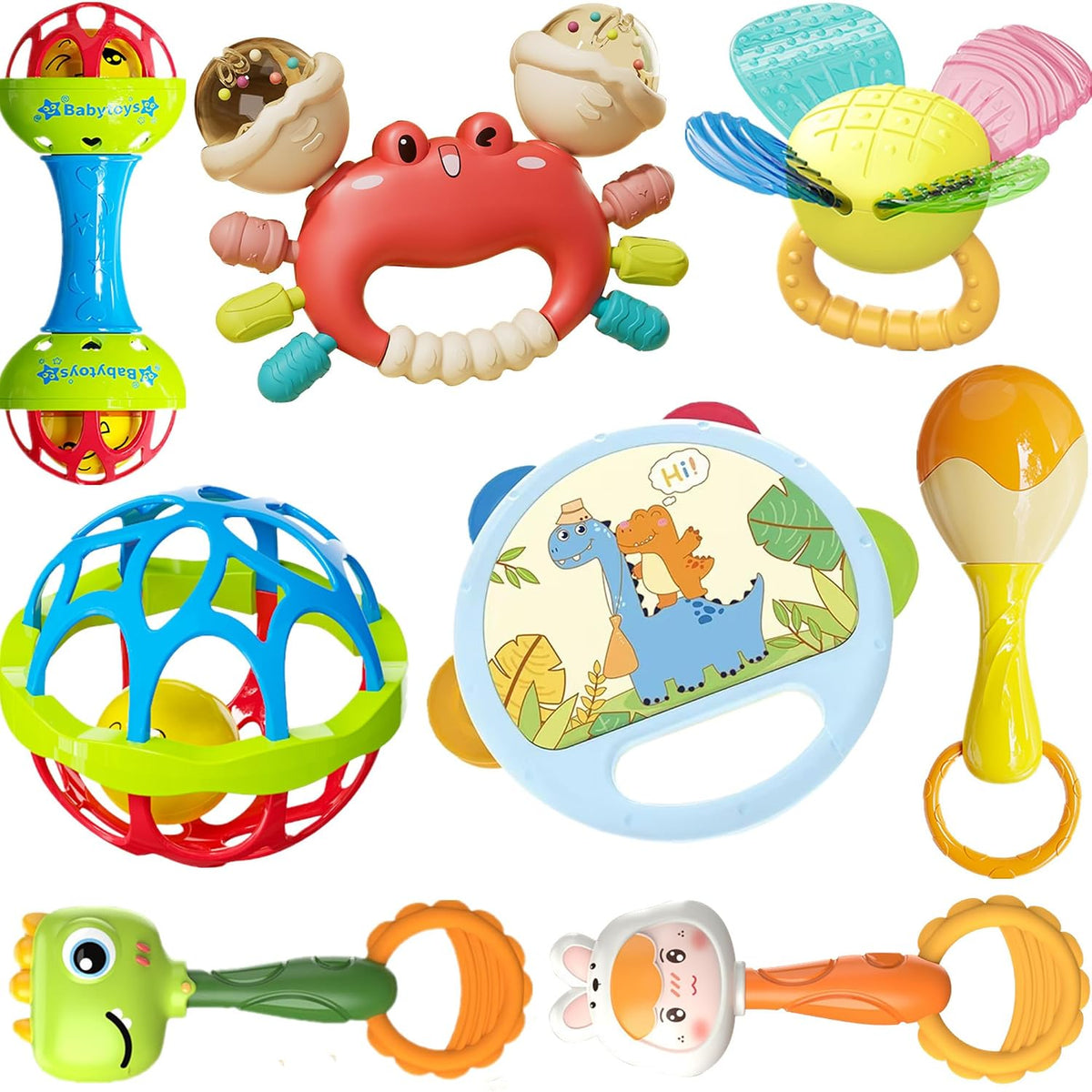 Baby Rattles Set of 8, BPA-Free Toys for 3+ Months, Easy Grasp Teether