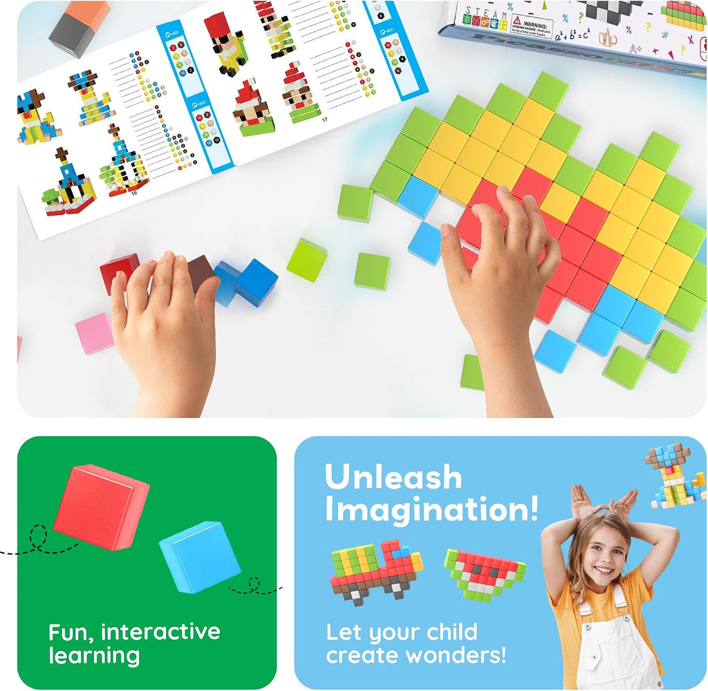 PicassoTiles 108 Piece Magnetic Cubes, 1 Inch STEM Building Set for Kids 3+