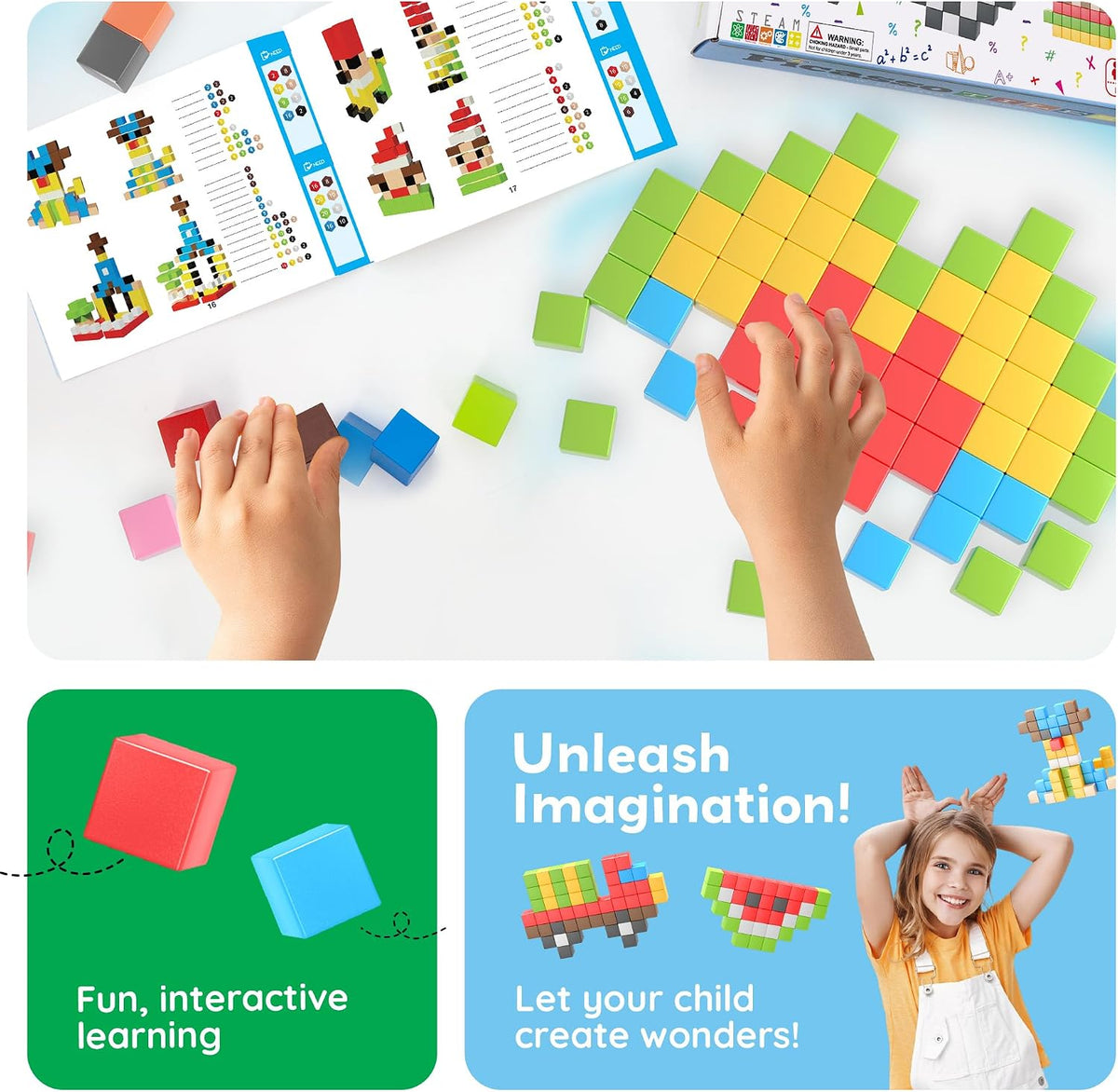 PicassoTiles 108 Piece Magnetic Cubes, 1 Inch STEM Building Set for Kids 3+