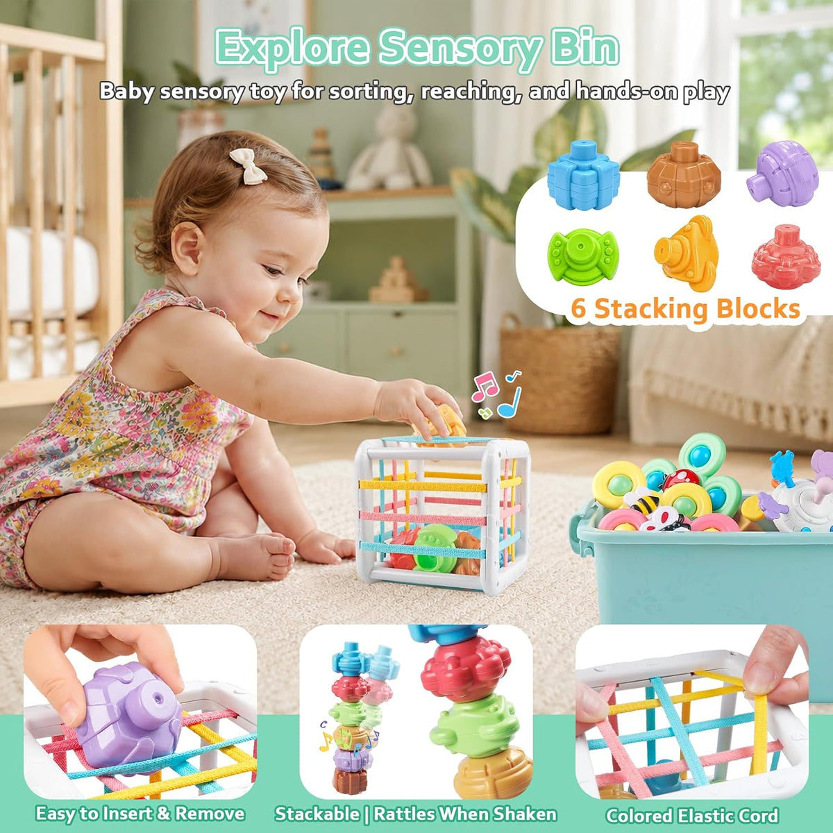 Plunack Montessori Baby Toys 6 in 1 Sensory Developmental Learning Set