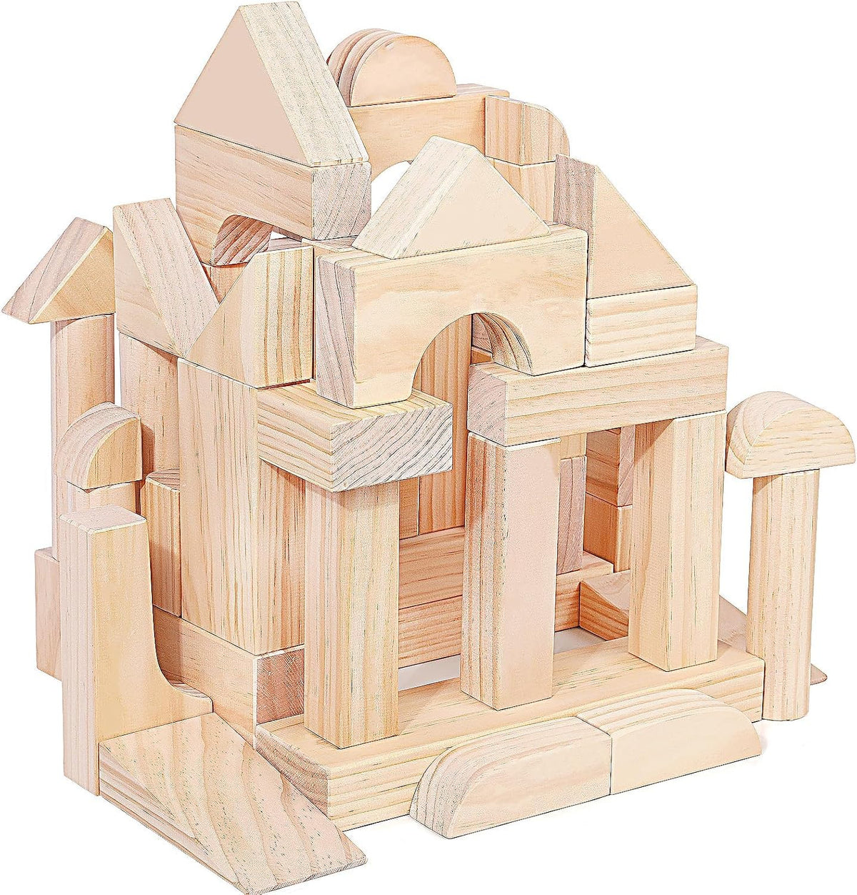 Large Wood Building Blocks with Wooden Storage Tray, 64-Piece Hardwood Sorting & Stacking Toys for Building & Balancing, Educational Preschool Learning Toys for 3+ Year Old Boy and Girl Gifts
