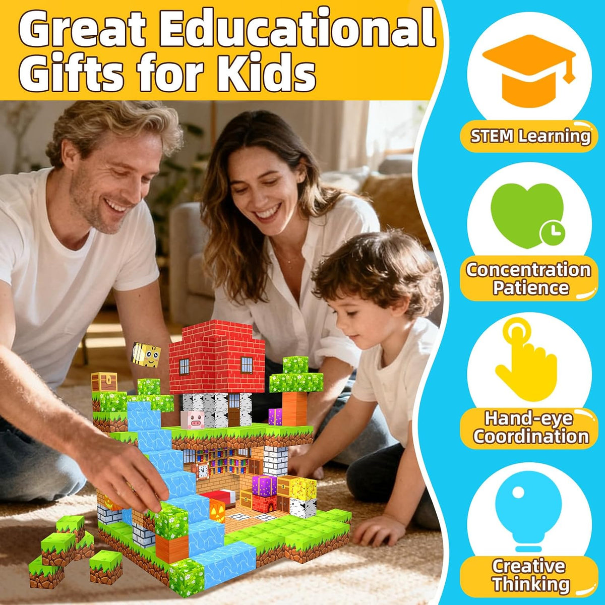 EchoPlan Magnetic Blocks, 200PCS Magnetic Building Blocks for Kids Ages 3+