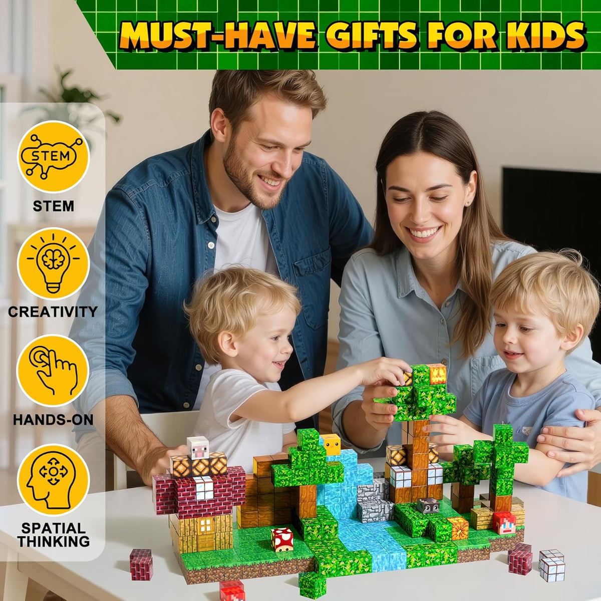 Enjoyjoy 300 PCS Magnetic Building Blocks - Montessori Stacking Construction Sensory Toys Magnets Cubes for STEM for Kids Ages 4-8 Boys Girls Christmas Birthday Gifts