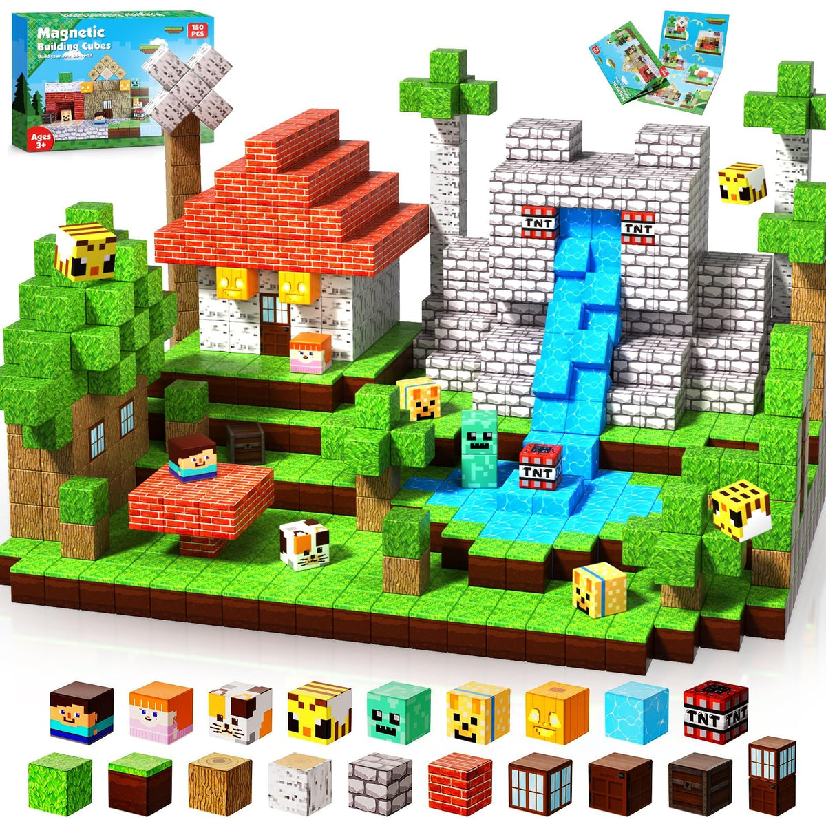 200 PCS Magnetic Blocks with Light Up Blocks - Magnetic Building Blocks, Magnetic Construction Cube Toys, STEM Sensory Learning Toys, Easter Christmas Birthday Gifts for Toddlers Boys and Girls Age 3+