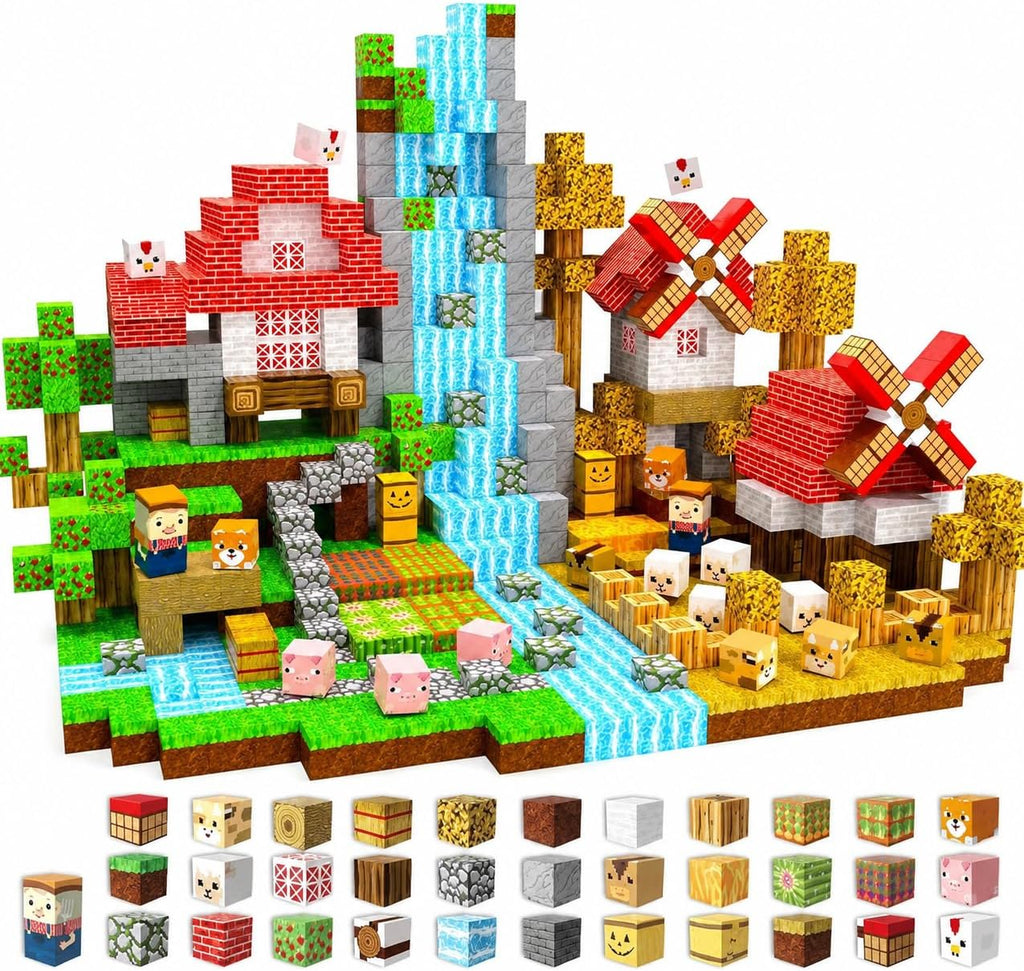 Magneverse 150 PCS Magnetic Blocks - Forest Village Building Block for Kids Ages 4-8, Magnetic Cubes for Boys Girls, STEM Educational Stacking Magnet Toy for 3 4 5 6 7 8 9 10 11 12 Birthday Gifts