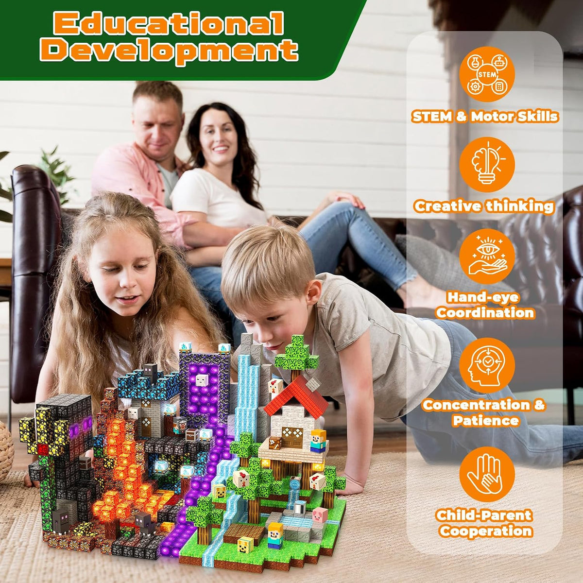 200 PCS Magnetic Blocks with Light Up Blocks - Magnetic Building Blocks, Magnetic Construction Cube Toys, STEM Sensory Learning Toys, Easter Christmas Birthday Gifts for Toddlers Boys and Girls Age 3+