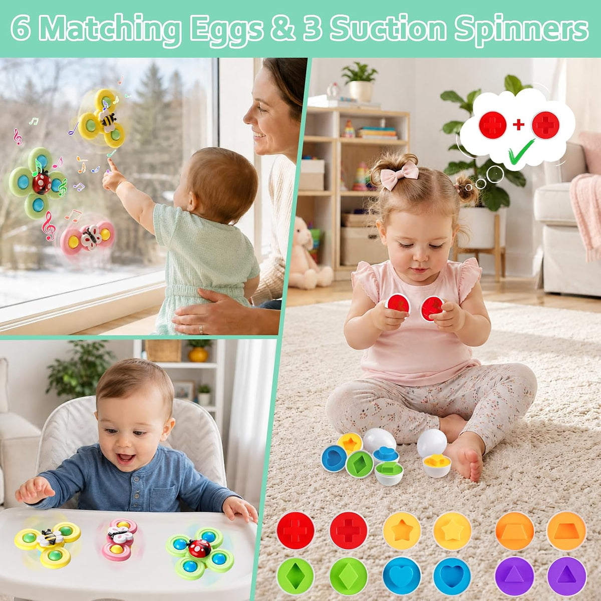 Plunack Montessori Baby Toys 6 in 1 Sensory Developmental Learning Set
