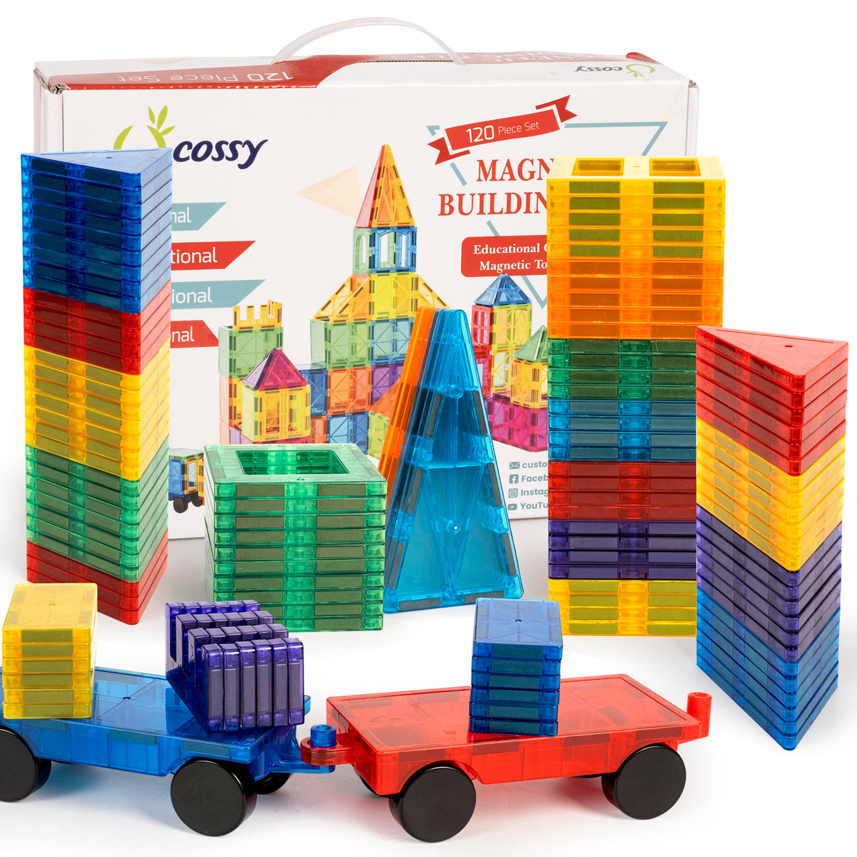 cossy 120Pcs Magnetic Tiles Magnetic 3D Building Blocks Set, Construction Toys for 3 4 5 6 7 8 Year Old Boy and Girl with Stronger Magnets, Educational Toys, Recreational, Conventional