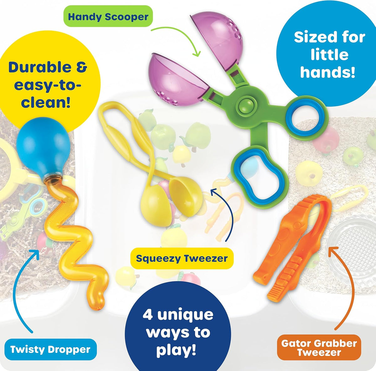 Learning Resources Helping Hands Fine Motor Tool Set Toy - Sensory Bin Sand Toys, Montessori, Plastic Tweezers, Therapy Games For Toddler, Homeschool Preschool Supplies