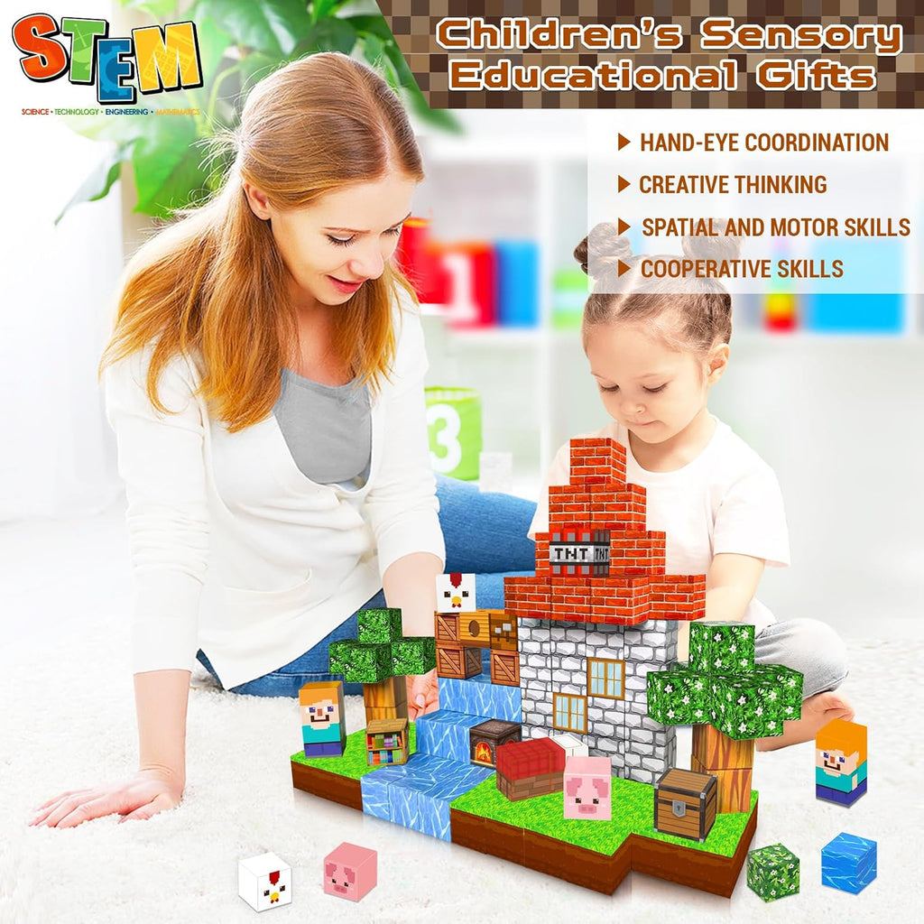 Annexfun Magnetic Blocks-100PCS Grassland Building Blocks Set, Kids Classroom Sensory Toy, STEM Learning, Construction Stacking Toy for Kids 3+ Boys & Girls Easter Christmas Birthday Gifts