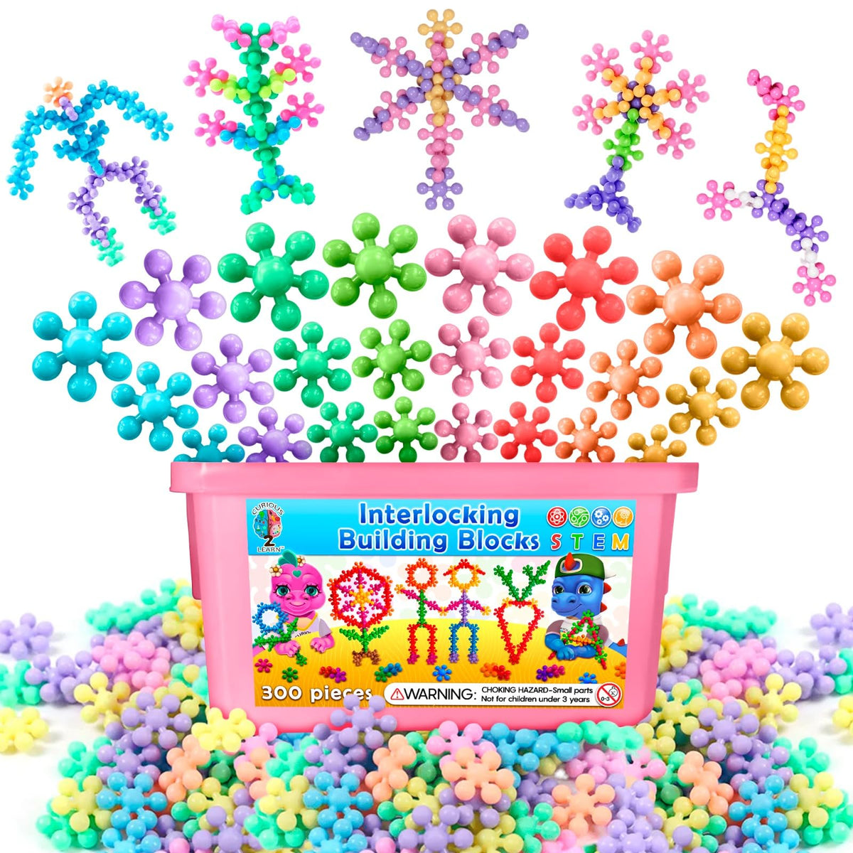 Curious 2 Learn Building Blocks 300ct - STEM Toys for Creativity - 4 Year Old Boy Birthday Gift - Interlocking Discs Set - 5 Year Old Boy Birthday Gift - Educational Toys