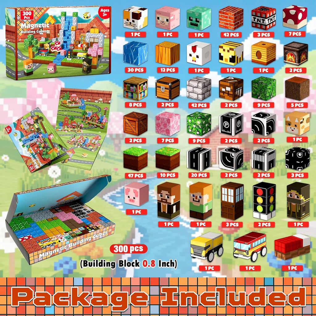 Annexfun Magnetic Blocks - 300PCS Magnetic Building Blocks Road Forest Magnetic Cubes - Sensory Toys for Montessori Toddler Birthday Gifts -STEM Construction Toys for Kids Ages 3+ for Boy & Girl
