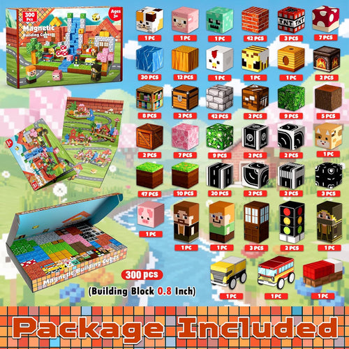 Annexfun Magnetic Blocks - 300PCS Magnetic Building Blocks Road Forest Magnetic Cubes - Sensory Toys for Montessori Toddler Birthday Gifts -STEM Construction Toys for Kids Ages 3+ for Boy & Girl