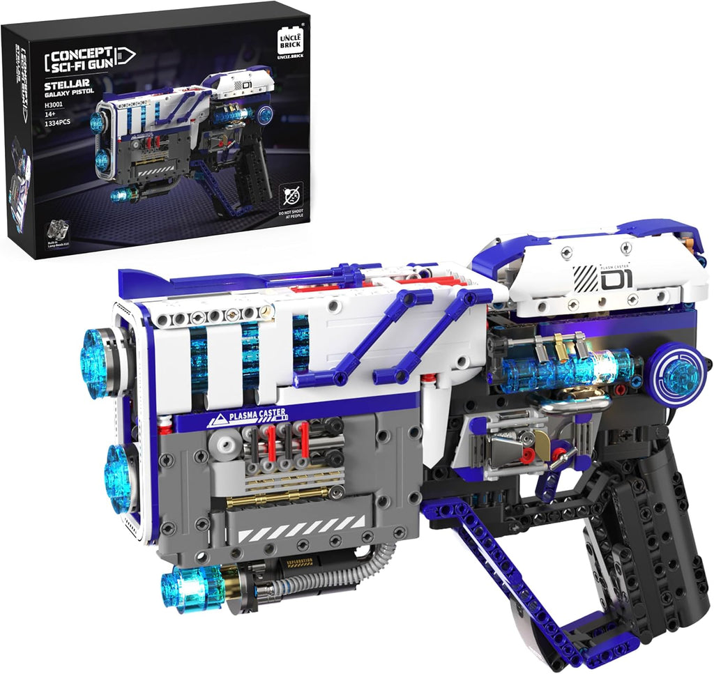 UNCLE BRICK Technical Sci-Fi Gun Building Block Set,Pistol Model with A Quick-Release Magazine,Capable of Firing Safe Silicone Bullets,Gift for Assembly Enthusiast and Sci-Fi Military Fans 1344Pcs