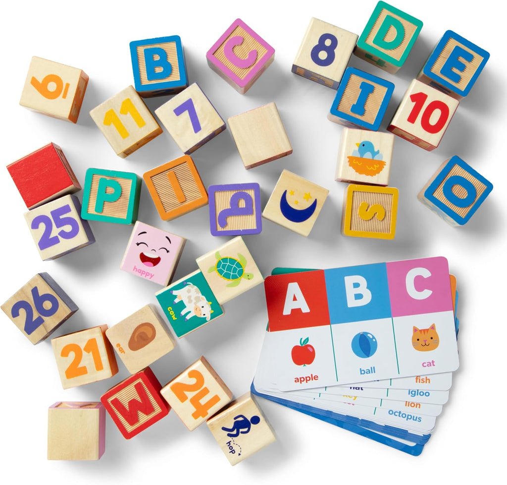 Melissa & Doug Ms. Rachel Letter, Number, and Game Wooden Learning Blocks with Activity Cards for Girls and Boys Toddlers Ages 18 Months+ - FSC Certified