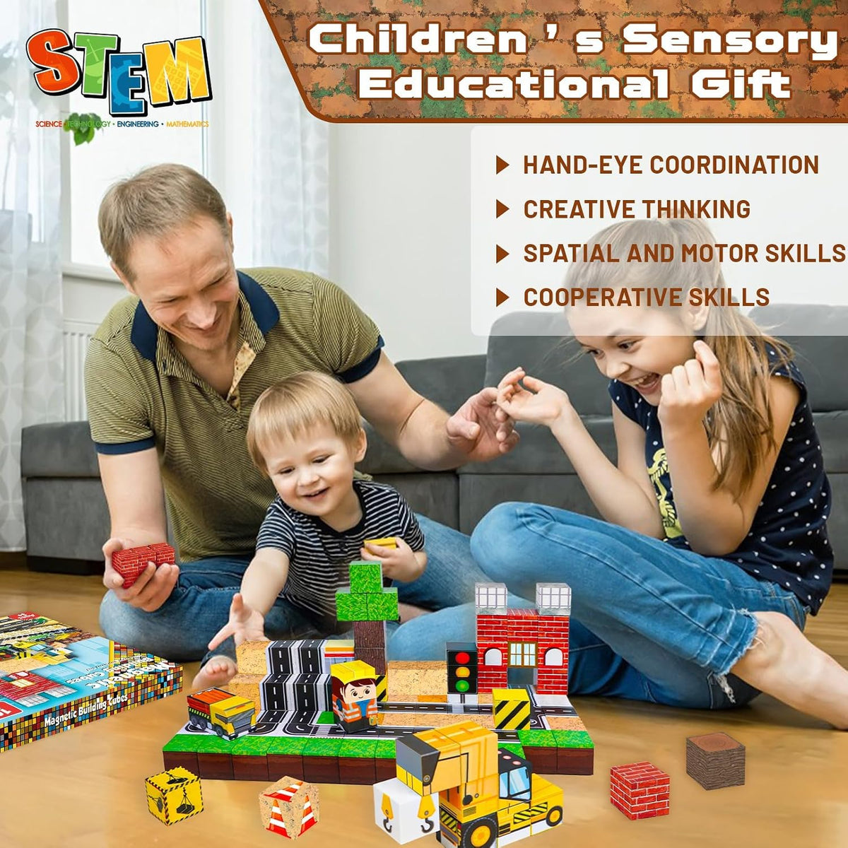 Annexfun Magnetic Blocks-100PCS Magnetic Building Blocks, Magnetic Blocks Road with Car STEM Toddler Kids Toys, Construction Toys for Kids Ages 3+, Christmas Birthday Gifts for Boys & Girls