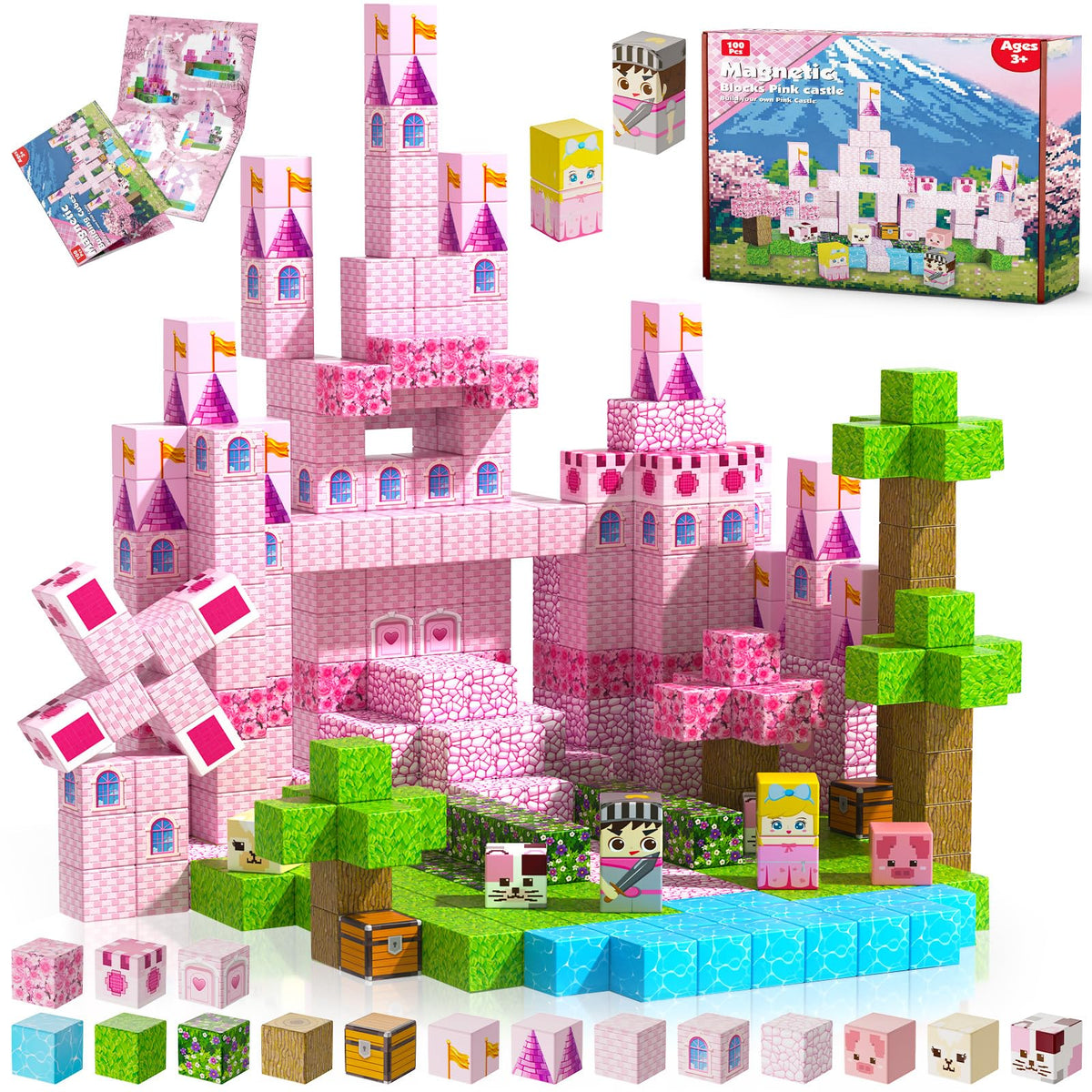 Annexfun Magnetic Blocks - 200PCS Magnetic Building Blocks with Light Up Blocks,Magnetic Cubes Road with Car STEM Kids Toys,Construction Toys for Boys & Girls & Autism Ages 3+ Birthday Gifts