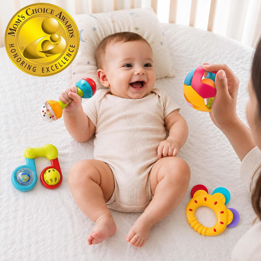iPlay, iLearn 10PCS Baby Rattle Toys 3-6-12 Months, Infant Sensory Teething