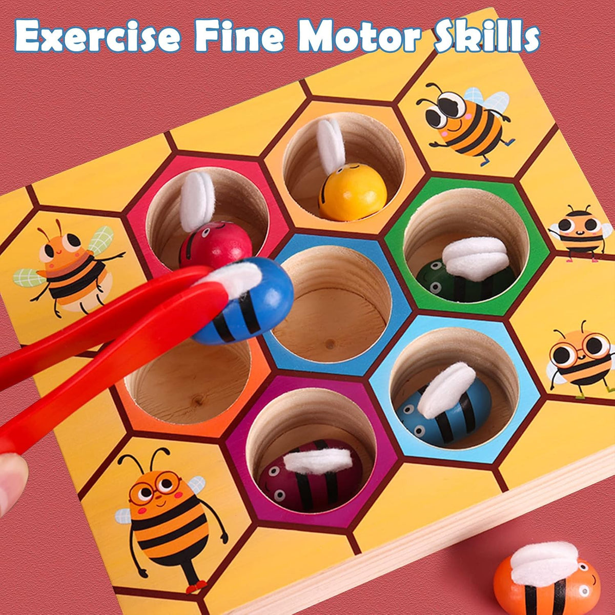 Toddler Fine Motor Skill Toy, Bee to Hive Matching Game, Montessori Wooden Color Sorting Matching Toy, Preschool Educational Learning Toys Gift for Toddler 3 Years Old