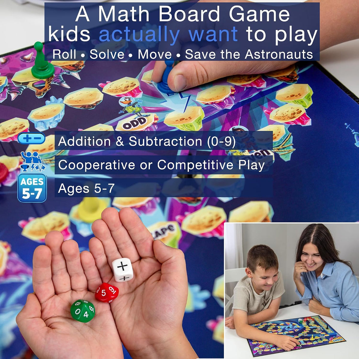 Sums in Space - Addition and Subtraction Math Games for Kids 5-7