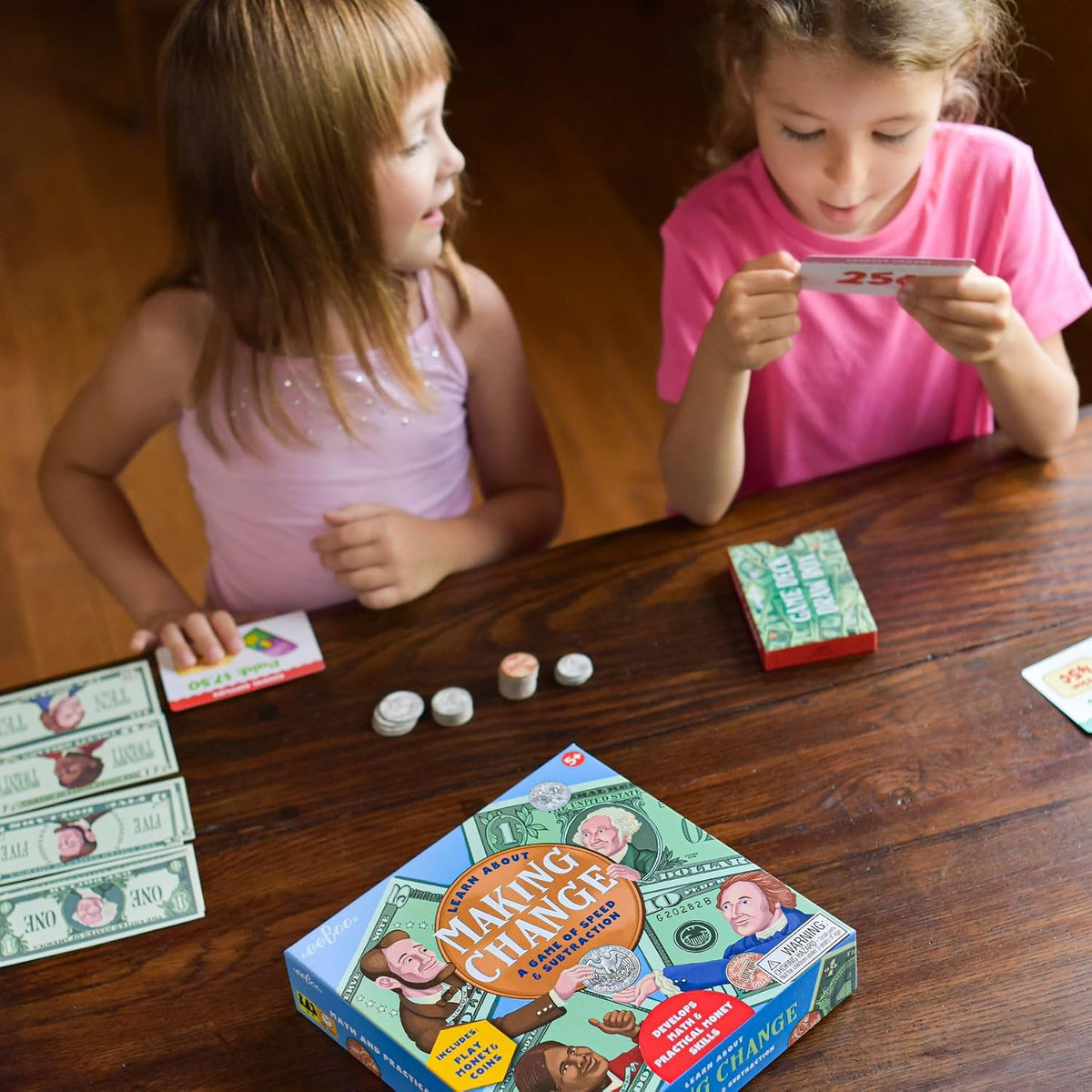eeBoo Making Change Math Game with Play Money, Coins, Ages 5+, 2-4 Players