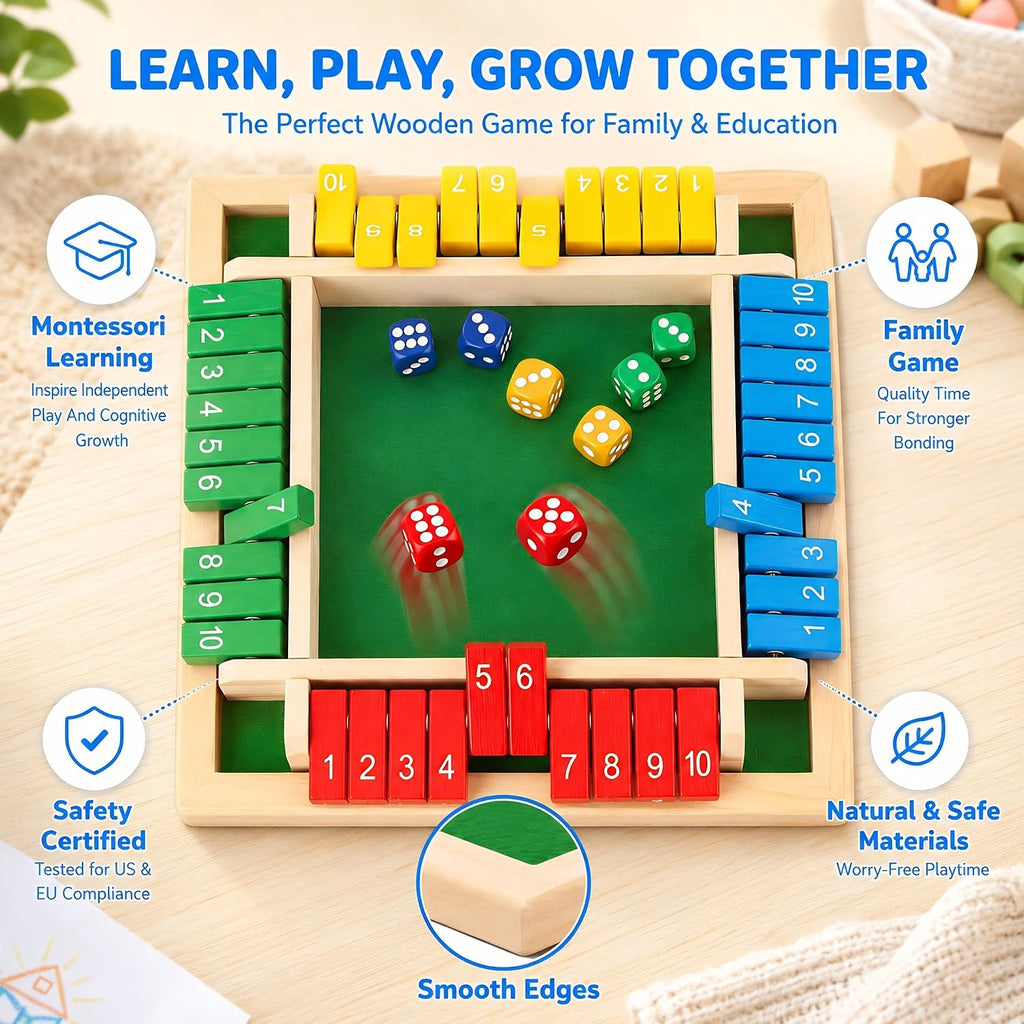 Shut The Box Classic Dice Board Game With Math Strategy For Family