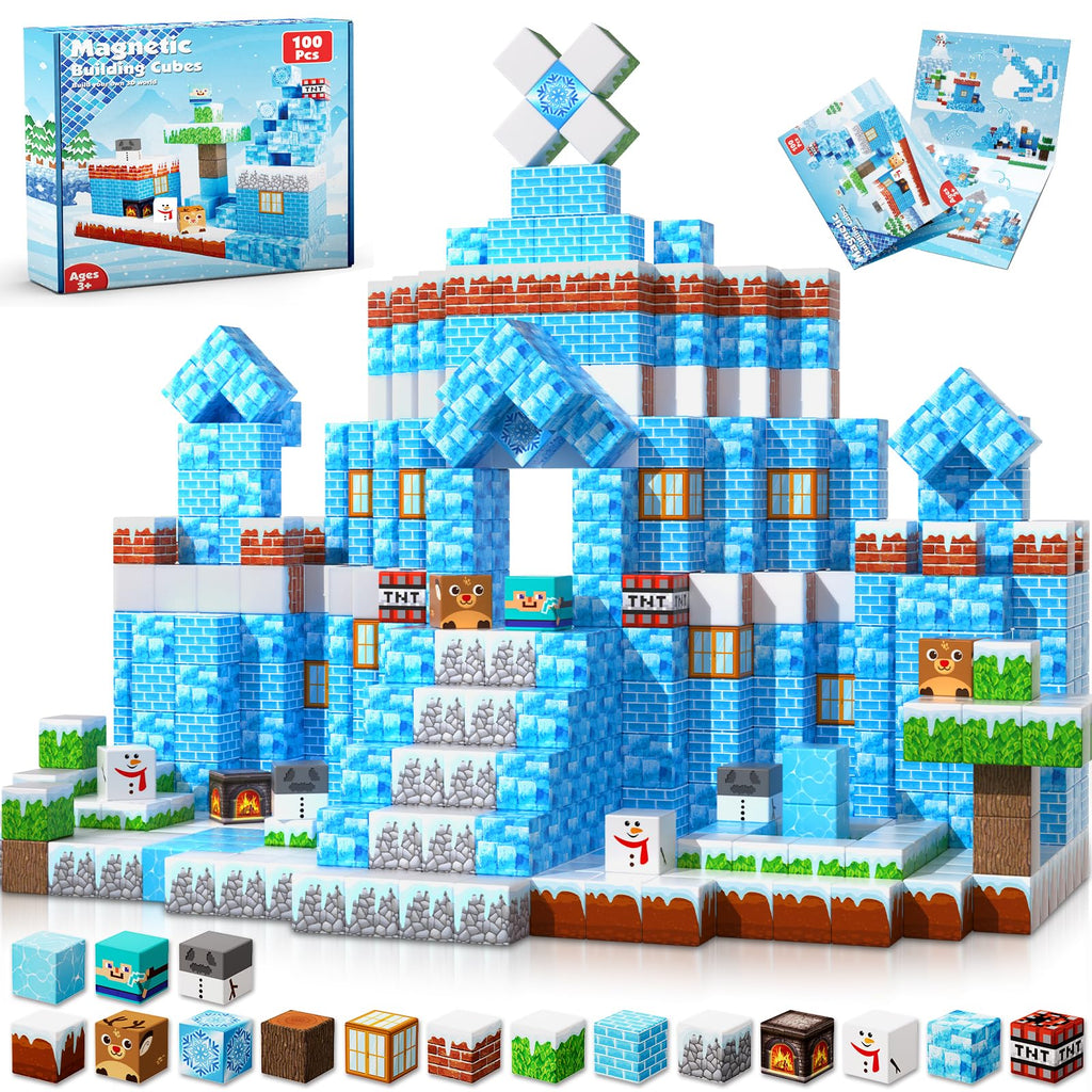 200 PCS Magnetic Blocks with Light Up Blocks - Magnetic Building Blocks, Magnetic Construction Cube Toys, STEM Sensory Learning Toys, Easter Christmas Birthday Gifts for Toddlers Boys and Girls Age 3+