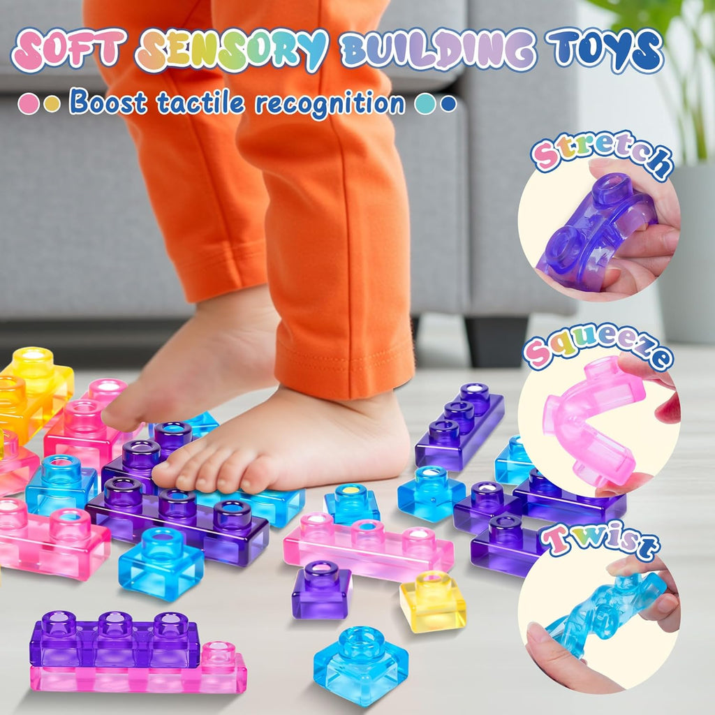 40 PCS Sensory Soft Building Blocks for Kids, Gummy Squishy Stacking Toy 3+