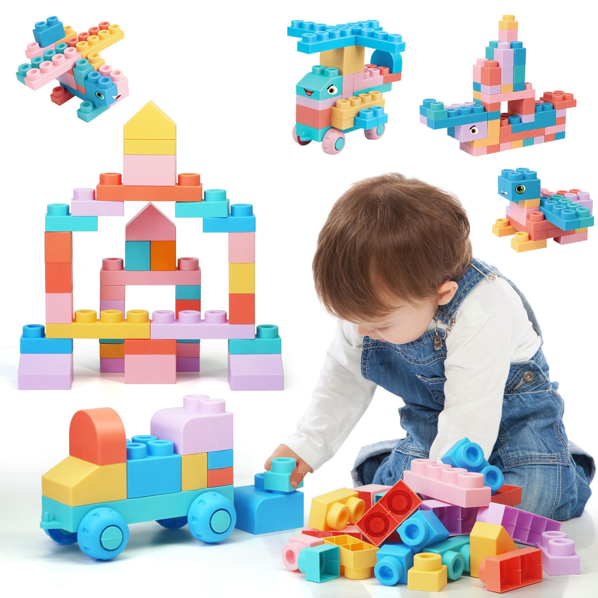 78 Pcs Top STEM Soft Building Block Sets for Kids Aged 18 months to 6 years.Mega Blocks for Baby.Large Construction Stacking Block Toys for Toddler to Improve Imagination、Creativity、Hands-on Ability