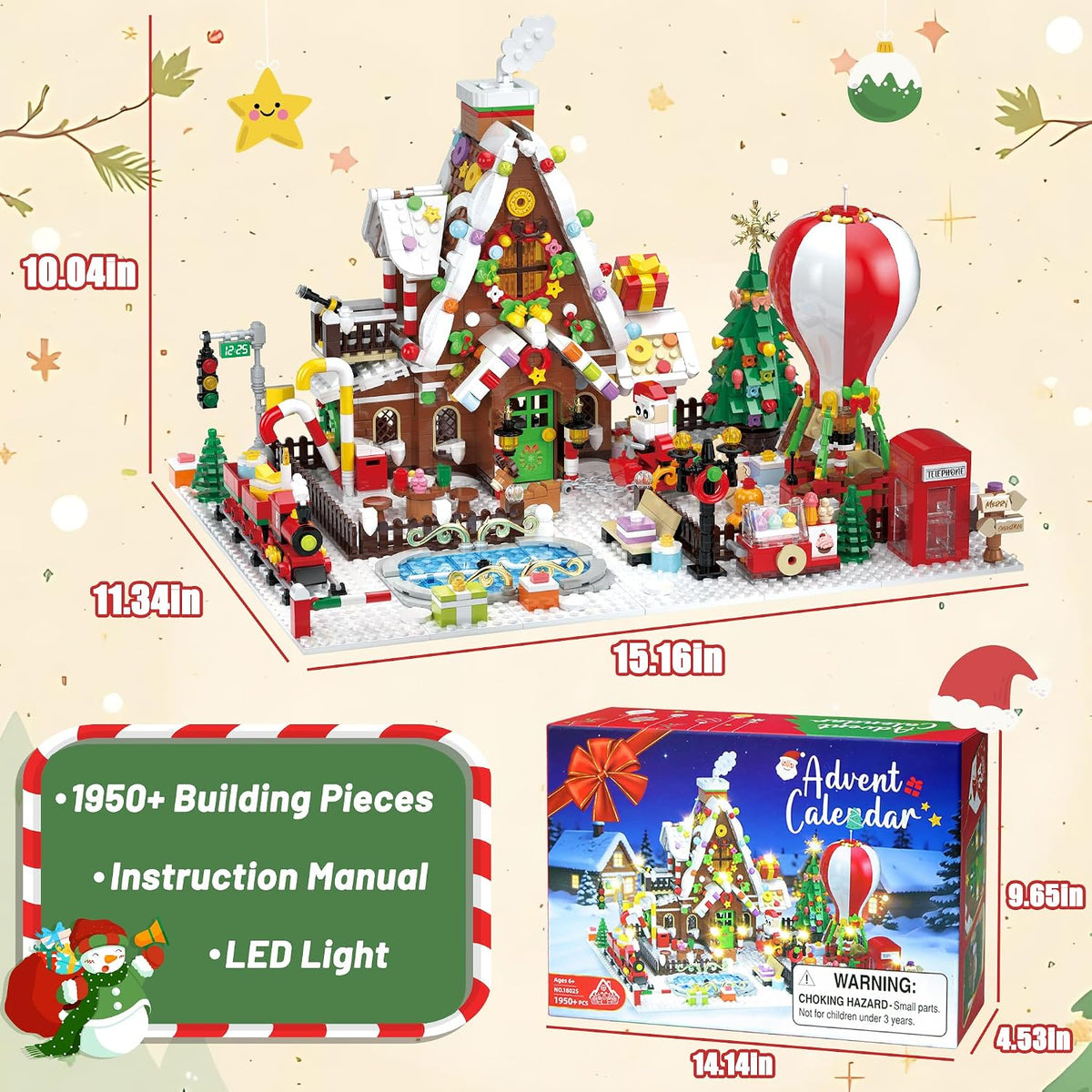 Advent Calendar 2026 Building Blocks, 1950+ PCS Gingerbread House Kit