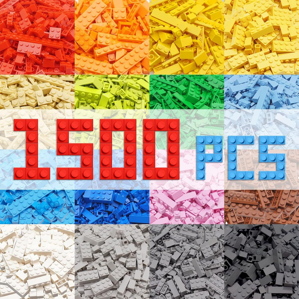 1500 Pieces Classic Building Bricks - Bulk Blocks Set Compatible with Major Brands - Creative STEM Educational Construction Toys, Mixed Colors & Shapes for Boys Girls Ages 6+