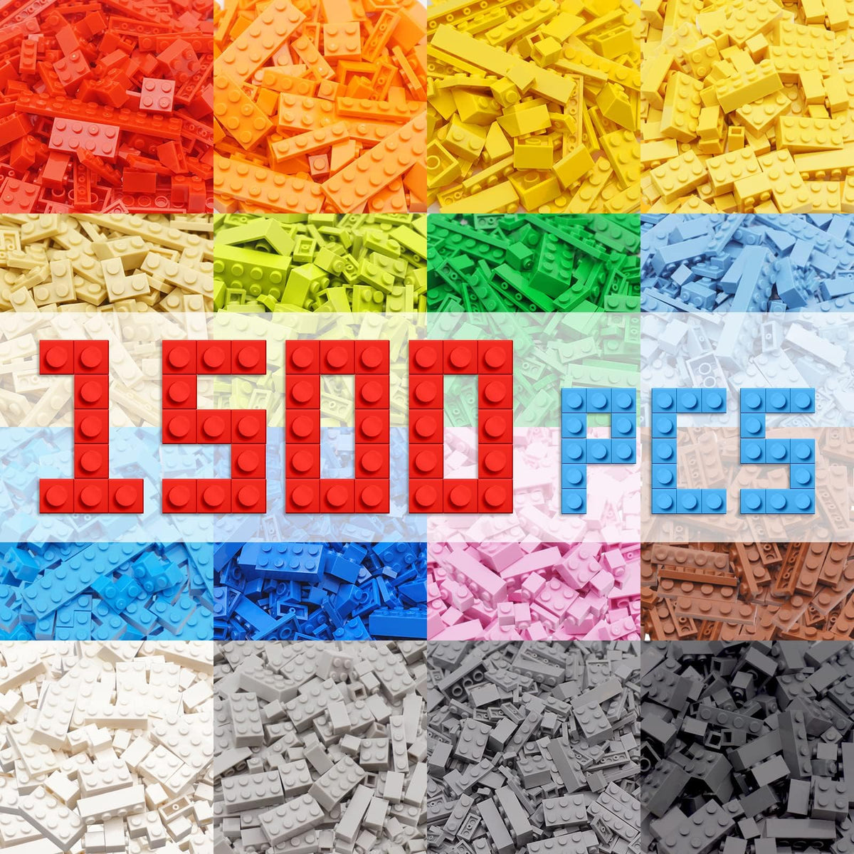 1500 Pieces Classic Building Bricks - Bulk Blocks Set Compatible with Major Brands - Creative STEM Educational Construction Toys, Mixed Colors & Shapes for Boys Girls Ages 6+