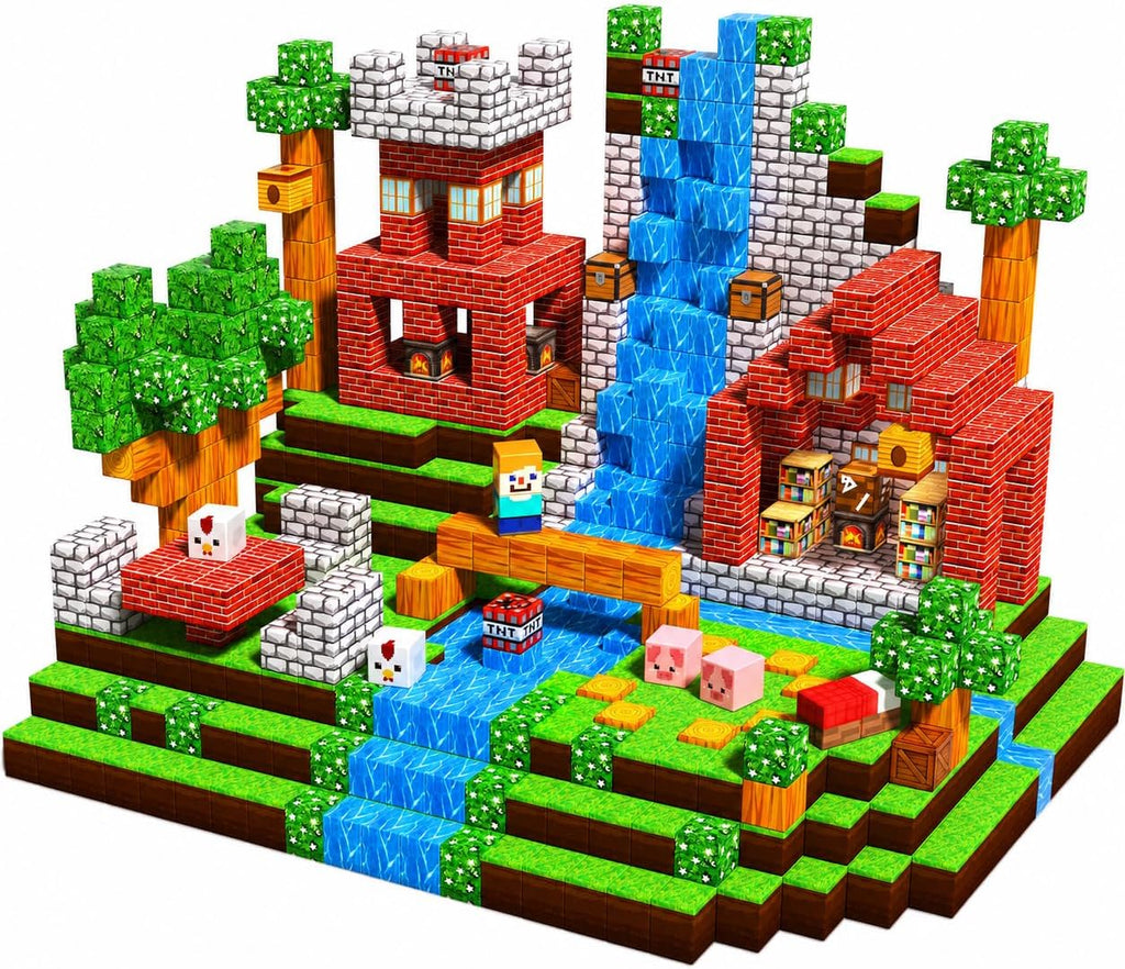 Annexfun Magnetic Blocks-100PCS Grassland Building Blocks Set, Kids Classroom Sensory Toy, STEM Learning, Construction Stacking Toy for Kids 3+ Boys & Girls Easter Christmas Birthday Gifts
