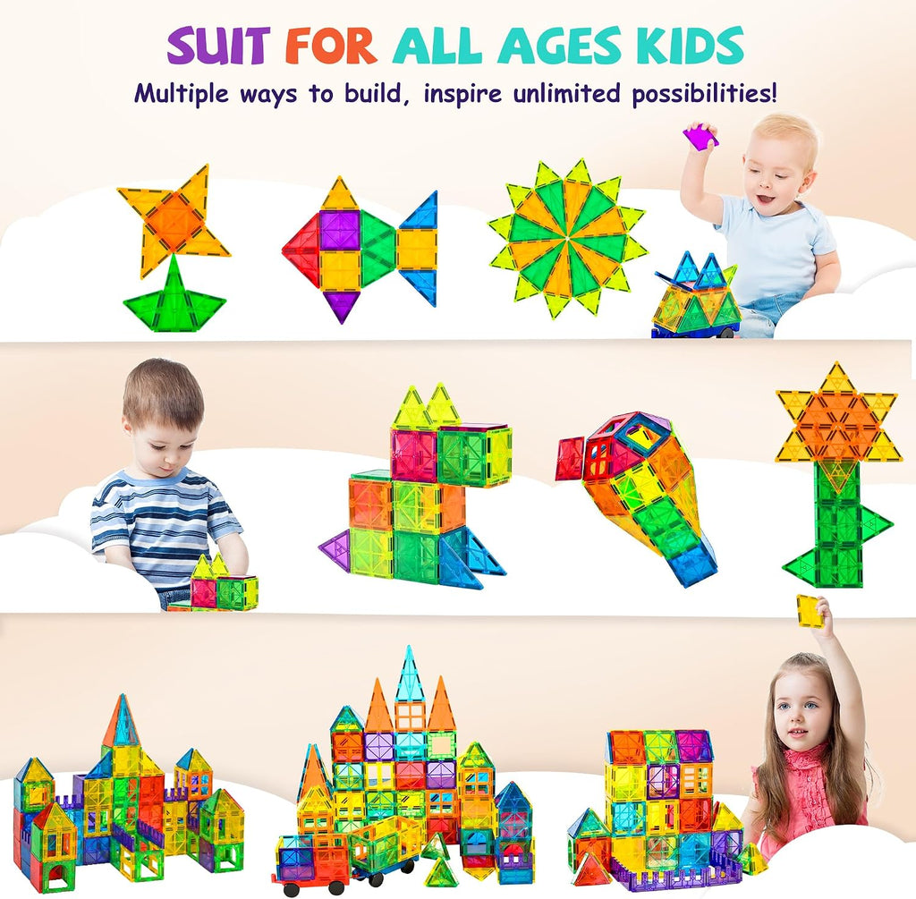 cossy 120Pcs Magnetic Tiles Magnetic 3D Building Blocks Set, Construction Toys for 3 4 5 6 7 8 Year Old Boy and Girl with Stronger Magnets, Educational Toys, Recreational, Conventional