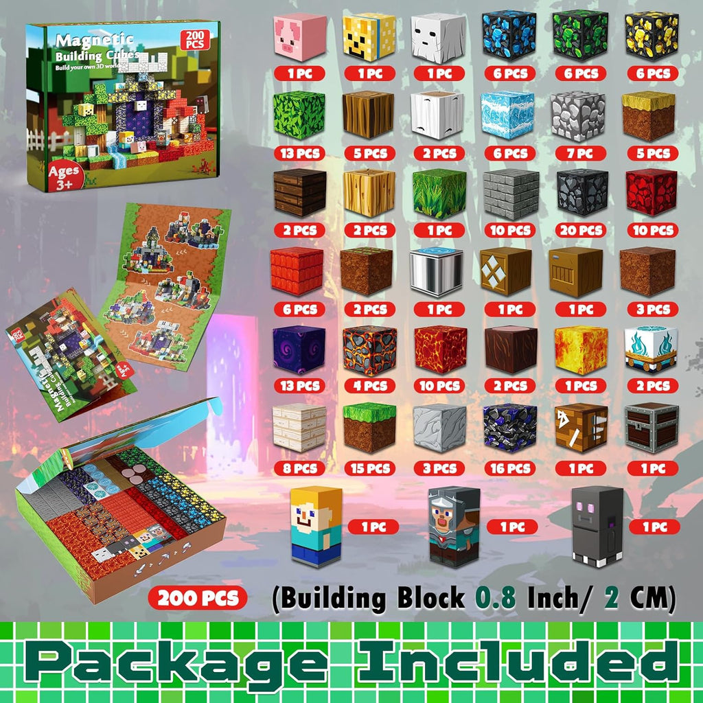 200PCS Magnetic Blocks - Magnetic Building Blocks Cubes for Kids Ages 4 5 6 7 8, Magnet Toys, STEM Learning Sensory Toys, Stacking Magnets, Birthday Gifts for Boys & Girls Ages 3+