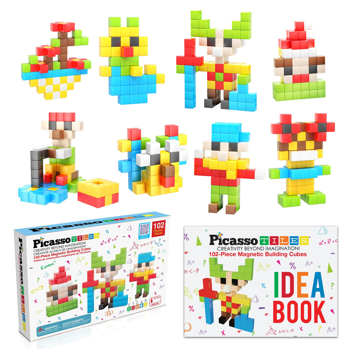 PicassoTiles 108 Piece Magnetic Cubes, 1 Inch STEM Building Set for Kids 3+