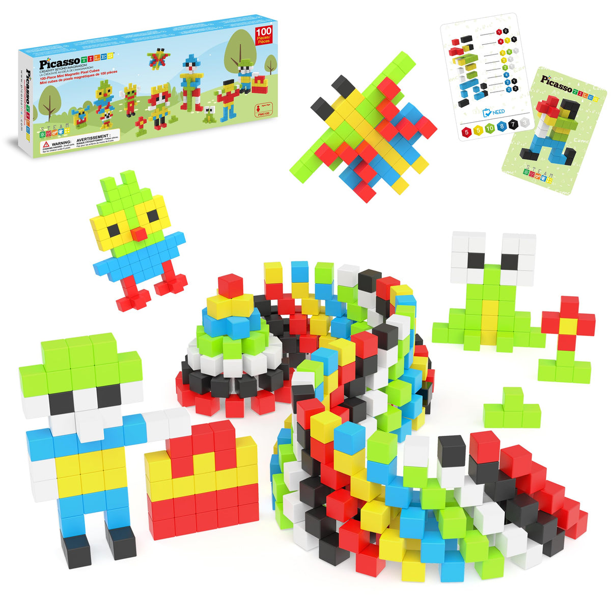 PicassoTiles 108 Piece Magnetic Cubes, 1 Inch STEM Building Set for Kids 3+