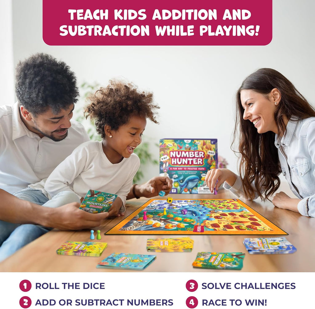 Number Hunter Math Board Game for Kids 5-7, 1st Grade & Kindergarten