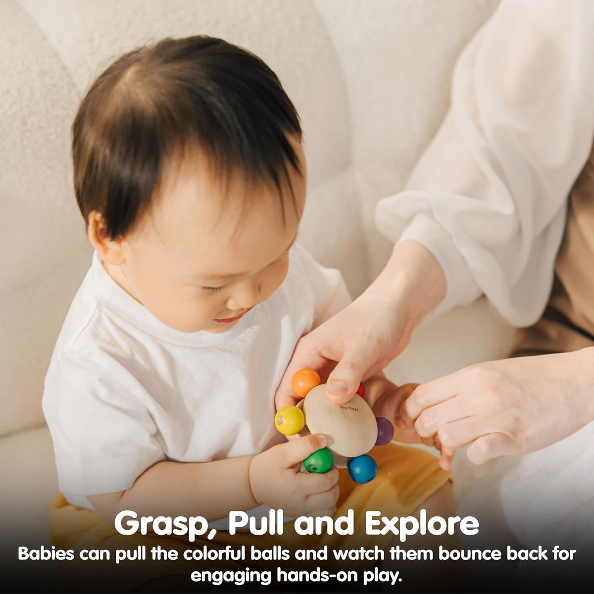 PlanToys® Wooden Pull & Grasp Baby Toy Montessori Sensory Kids Activity Set