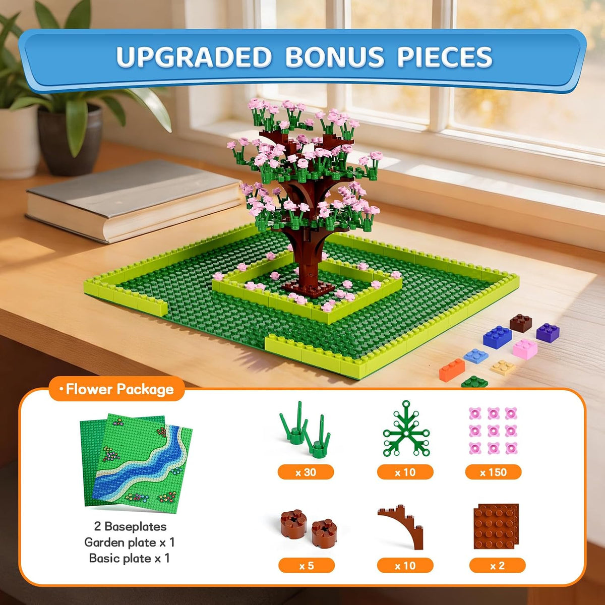1800 Pieces Building Bricks Set,Building Bulks Blocks with 2 Packs 24x24 Studs Sticky Plates,205 Pcs Flowers and Tree Set, 14 Colors 18 Random Bulk Shapes, Creative Toy Gift for Boys Girls
