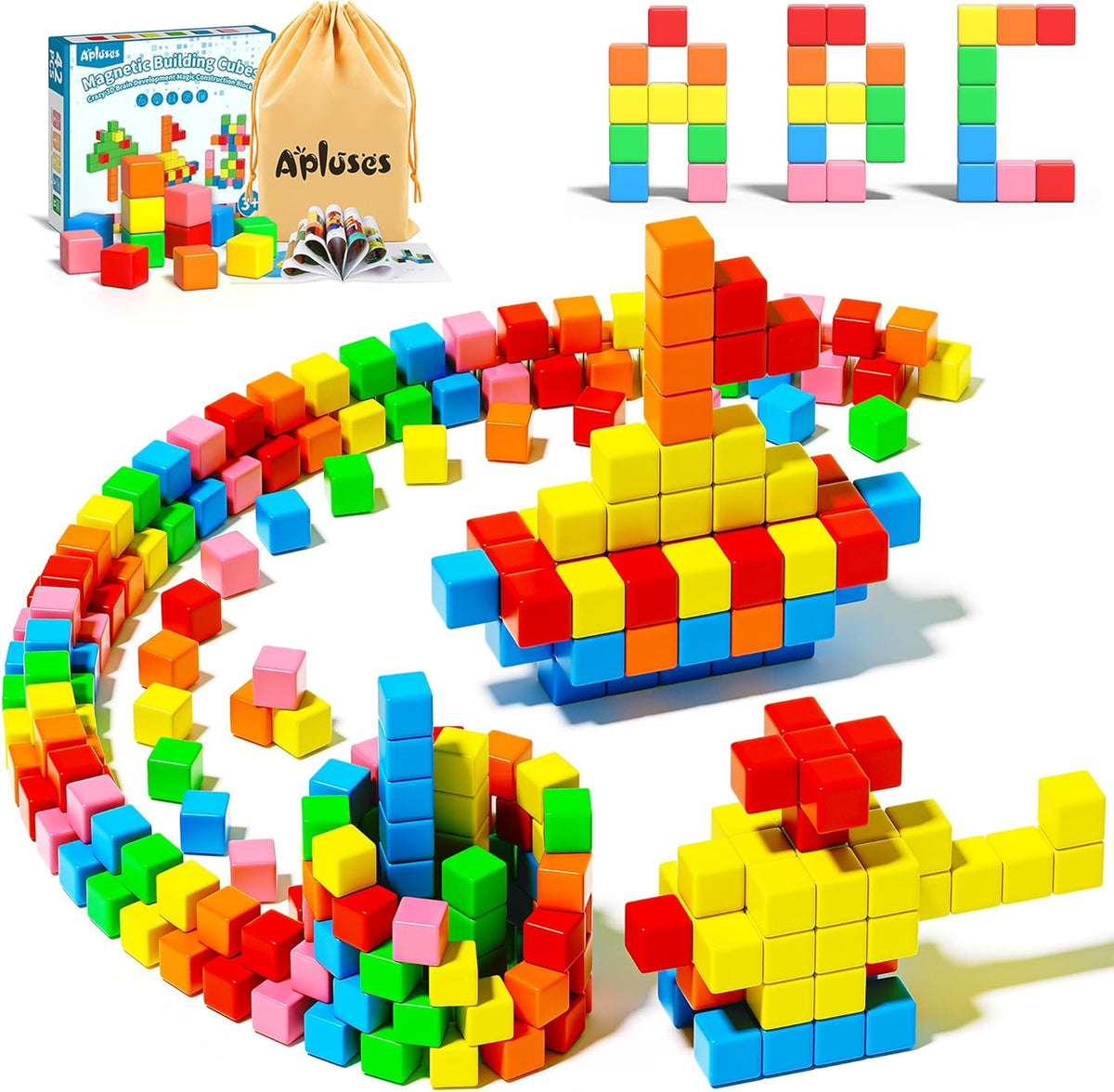Apluses 42PCS Magnetic Blocks, Gifts for 3 4 5 6 Year Old, Magnet Building Blocks for Kids, Girls & Boys, Sensory - Montessori - Autism - Magnetic Toys for Kids Ages 3-5 4-8