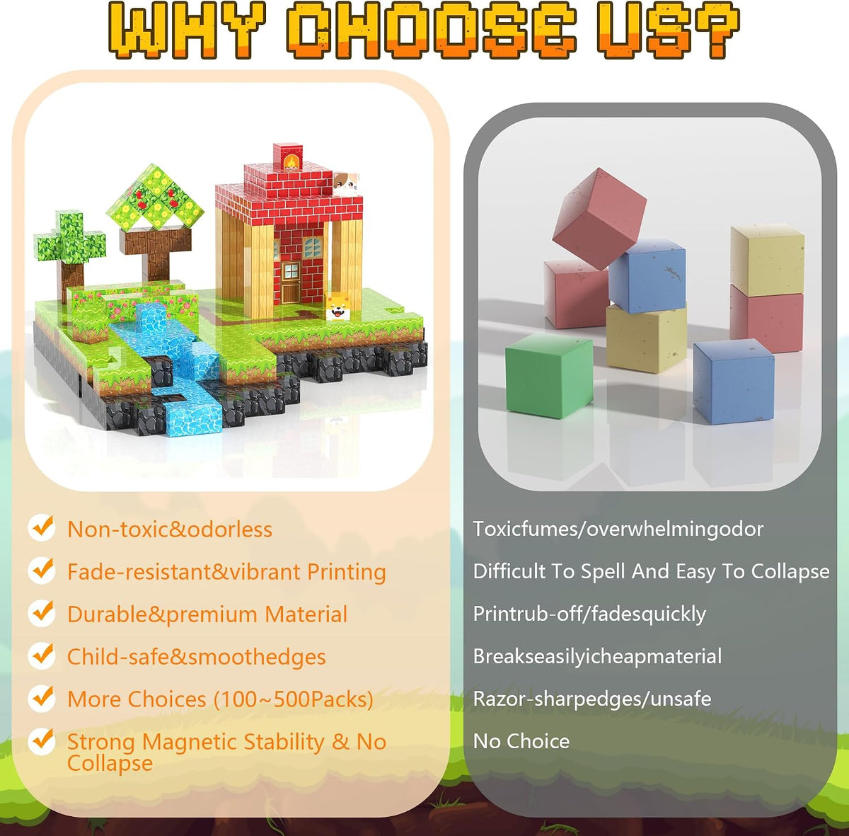 500PCS Magnetic Blocks, Magnetic Building Blocks, 0.98in Magnetic Building