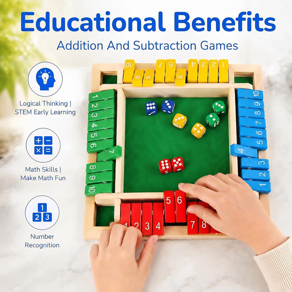 Shut The Box Classic Dice Board Game With Math Strategy For Family