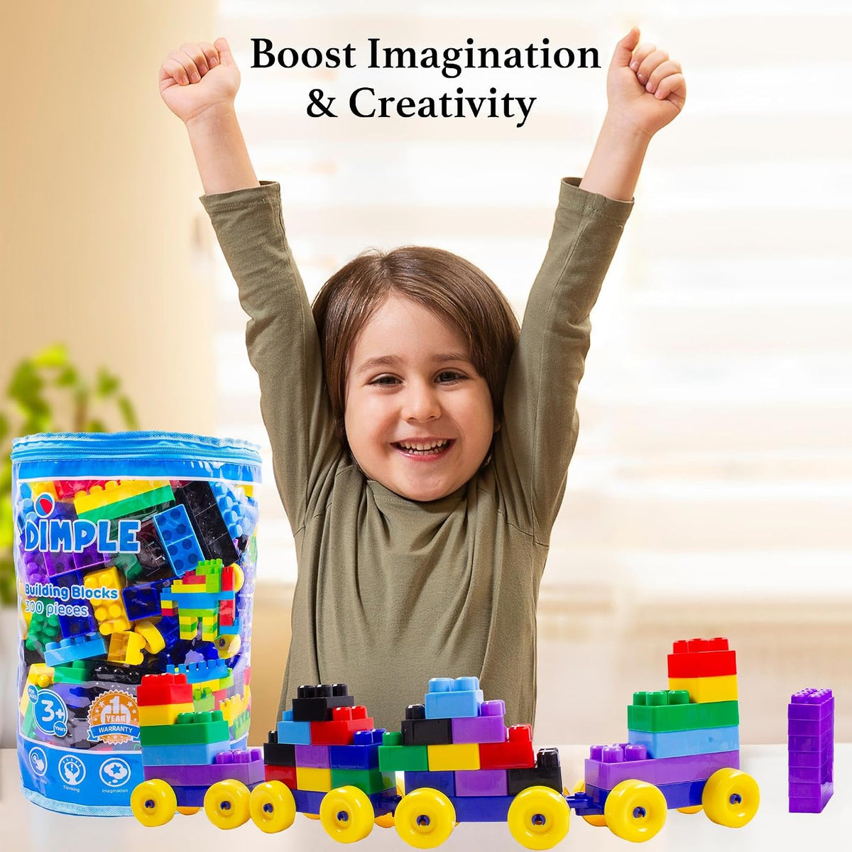 Dimple 300 Piece Large Building Blocks for Toddlers, Kids Interlocking Toys