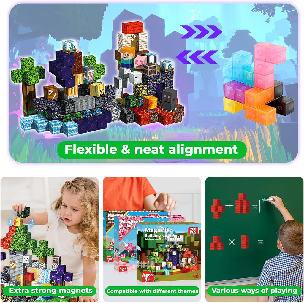 200PCS Magnetic Blocks - Magnetic Building Blocks Cubes for Kids Ages 4 5 6 7 8, Magnet Toys, STEM Learning Sensory Toys, Stacking Magnets, Birthday Gifts for Boys & Girls Ages 3+