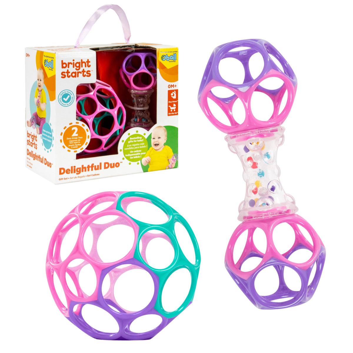 Bright Starts Little Shakers 6pc Gift Set, Easy-Grasp Oball Technology, Baby Rattles, Balls and Teethers, On-The-Go Toys, Lightweight, Unisex, Newborn+